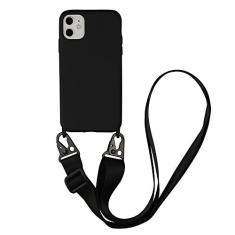 Imagem de Capa de telefone com cordão crossbody para iphone 14 15 Pro Max 13 12 Mini 11 XR XS Plus Colar com corda de pescoço Cabo de silicone com capa, preto, para 15 PLUS