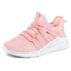 Imagem de RUNSIDE Tênis infantil leve e respirável com cadarço para meninos e meninas, rosa, 5 Big Kid