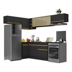 Imagem de Armário de Cozinha Completa de Canto com Rodapé Veneza Multimóveis V2095 Preto/dourado