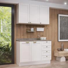 Imagem de Cozinha Modulada 2 Peças com Balcão e Armário Aéreo Arizona Cabecasa Madeiramadeira Branco