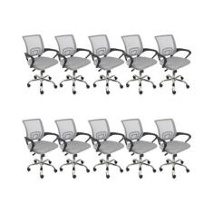 Imagem de Kit 10 Cadeiras de Escritório Begonia Mesh Ergonômico (Cinza)