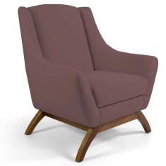 Imagem de Poltrona Decorativa Sala de Estar Base de Madeira Naomi Veludo Rosê - Gran Belo