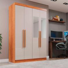 Imagem de Guarda-roupa Casal 4 Portas Espelho 2 Gavetas Recife Sallêto Cinamomo Com Off White