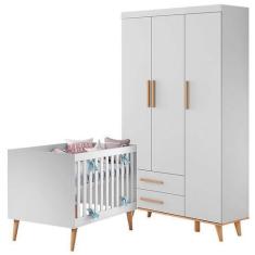 Imagem de Berço Americano E Guarda Roupa Infantil Ludmila Branco Bétula - Caroli