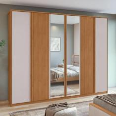 Imagem de Guarda-roupa Ollie 6 Portas 6 Gavetas 6 Prateleiras com Espelho Amêndoa Clean/off White