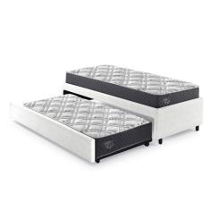 Imagem de Bicama Box Solteirão 96x203 Cm Courino com Dois Colchões Adapto Molas Ensacadas Ecoflex Branco/Cinza