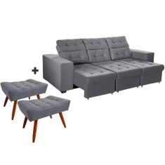 Imagem de Sofá 4 Lugares Itália Plus 2,50m Retrátil, Reclinável, com 2 Puffs ,Pés Palito, Cinza