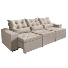 Imagem de Sofá  3 Lugares Opala 2,20 Metros Bege Retrátil Reclinável Tecnologia