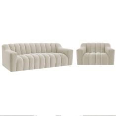 Imagem de Kit 1 Sofá 150cm 2 Poltrona Luxo Recepção Sala Elegance Bouclé - Doce 