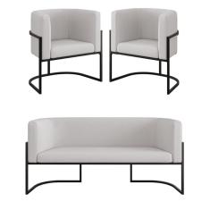 Imagem de Kit Sofá 2 Lugares + 2 Poltronas Recepção Veludo Preto Bege