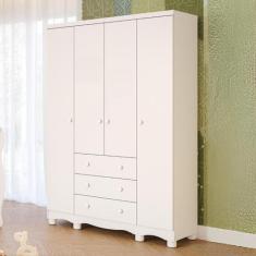 Imagem de Guarda Roupa Infantil Junior 4 Portas Lisa 3 Gavetas  Branco Brilho /