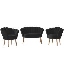 Imagem de Sofá 2 Lugares + 2 Poltronas Quarto Sala Decorativa Flor Preto