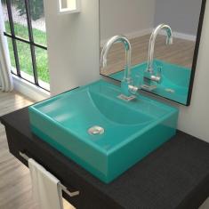 Imagem de Kit Cuba Q39 Com Torneira Luxo 1195 Metal E Válvula Click  1 Pol. E Sifão Pvc E Flexivel  Turquesa