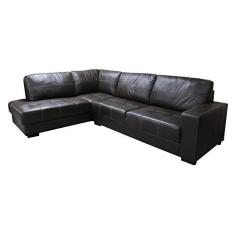 Imagem de Sofá de Couro Canto Marrocos 3 lugares com Chaise Esquerda - Marrom