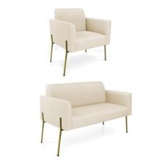 Imagem de Sofá Namoradeira e Poltrona Pé de Ferro Dourado Marisa Linho D03 - D'Rossi