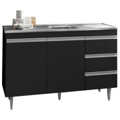 Imagem de Balcão Com Pia Inox 120cm 2 Portas 3 Gavetas Preto Total