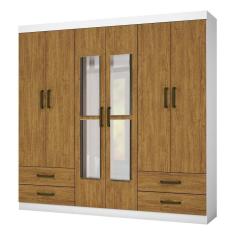 Imagem de Guarda Roupa Casal 6 Portas 4Gavetas e Espelho Freijó/Branco