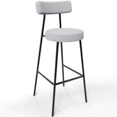 Imagem de Banqueta Alta Bar Cozinha Sala De Jantar Estrutura Em Aço Milão L02 Bouclê Cinza - Lyam Decor