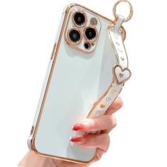 Imagem de IDweel Capa para iPhone 11 Pro Max, capa para iPhone 11 Pro Max, com alça ajustável, alça de suporte, coração, revestimento luxuoso, cantos elevados, à prova de choque, ajuste fino, durável para