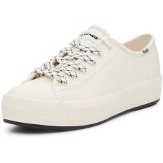 Imagem de Keds Tênis feminino de couro Triple Kick, Faixa Foxing na parte inferior branca/preta, 34