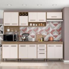 Imagem de Cozinha Compacta Poliman Barcelona com 13 Portas, 2 Gavetas, 5 Prateleiras e Nicho para Micro-ondas - 258cm de largura