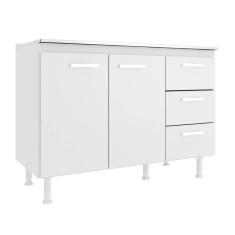 Imagem de Balcão Cozinha com Tampo 2 Portas 3 Gavetas Evidencia Moveis Cor Branco