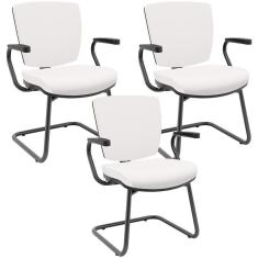 Imagem de Kit 03 Cadeiras De Escritório Fixa Executiva Office Preto Slim Baixa Flexi P03 Vinil Branco