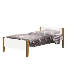 Imagem de Cama Solteiro Simba Branco Fosco Com Pés Amadeirado - Reller Móveis Branco Fosco