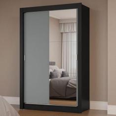 Imagem de Guarda-roupa Solteiro 2 Portas de Correr com Espelho Preto/cinza Milano Madesa