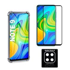 Imagem de Kit Capa Antishock + Película 3D 9D Nano Blindada + Película Câmera Compatível Xiaomi Redmi Note 9 (Não serve Note 9s)