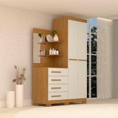Imagem de Guarda-roupa Solteiro 110,20cm 2 Portas 4 Gavetas com Espelho 100% Mdf Melissa Cinamomo/Off White