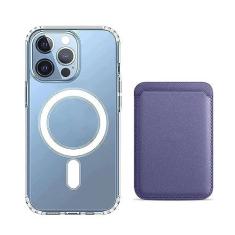 Imagem de Tahamus [2 em 1] Capa Magnética Transparente + Porta-Cartão Carteira de Couro Magnético com Capa Magsafe Slim para iPhone 12 Pro Max – 17 cm