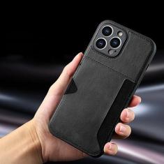 Imagem de Capa carteira de couro com slot para cartão para iPhone 14 13 Pro Max 12 11 Pro Max 14 Pro 14 13 11 Tampa traseira do telefone de silicone, preta, para iPhone 13