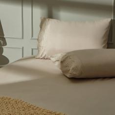 Imagem de Jogo de Cama 3 Peças Acetinado Bordado Inglês Palha LMPeter Queen