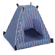 Imagem de Tenda para animais de estimação, respirável, dobrável, listrada, filhote de cachorro, cama de gato, casa de tenda para cachorro com almofada correspondente para gato de cachorro pequeno e médio, barra