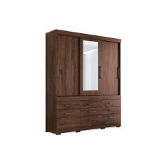 Imagem de Guarda Roupa Casal 3 Portas De Correr E 9 Gavetas C/ Espelho E Pés Click 3.9 Ébano - Santos Andirá