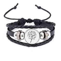 Imagem de DIYthinker Pulseira de flor com silhueta de dente-de-leão de estrela com contas de couro trançado