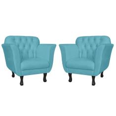 Imagem de Kit Poltrona Decorativa Helena Pés Trapézio Suede  Turquesa - DS Estofados