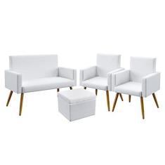 Imagem de Kit Poltrona Namoradeira e 2 Poltronas Decorativas Almofadadas Nina com Puff Quasar Couro Artificial  Aradecor
