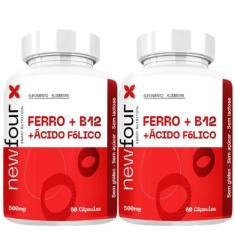 Imagem de 2X Ferro + Vitamina B12 + Ácido Folico 120 Cápsulas 500Mg - New Four