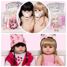 Imagem de Boneca Bebê Reborn Gêmeas Lindas Menina Girafinha Coelhinha