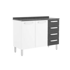 Imagem de Balcão De Cozinha Evidence 7126 2 Portas E 4 Gavetas C/tampo 120cm Branco/preto - Bertolini