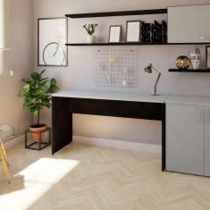Imagem de Mesa para Escritório 170cmx47cm 25mm Bramov Móveis Preto/Cinza Cristal