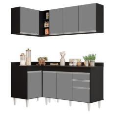 Imagem de Armário de Cozinha Modulado de Canto Direito 4 Peças CP38 Balcão com Tampo Preto/Cinza - Lumil