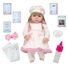 Imagem de Boneca Reborn Menina Abigail Com Conjunto Rosa 13 Itens - Cegonha Rebo