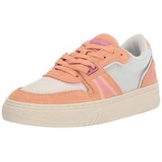 Imagem de Lacoste Tênis feminino de couro L001, Branco/laranja claro, 36