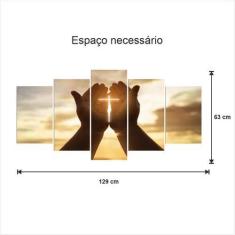 Imagem de Kit Quadros Decorativos Sala Mão Cruz Religioso Oração Jesus