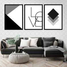 Imagem de Kit 3 Quadros Love Geométrico Monocromático 45x34cm