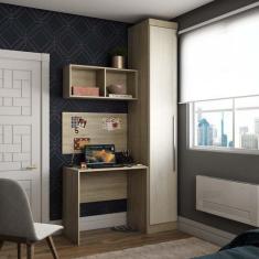 Imagem de Guarda Roupa Modulado 1 Porta 4 Prateleiras Com Escrivaninha Painel E