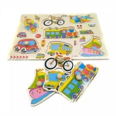 Imagem de Quebra Cabeça Infantil Dony Toys Veículos Educativo Madeira Com Pino -